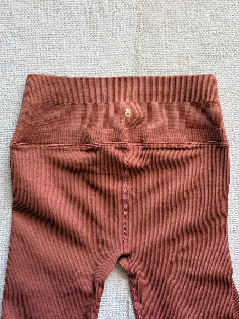 Deep Rust Colored Ribbed Sports Bra + Leggings Set w Lettuce Trim — Size S - Picture 9 of 12